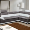 Le canapé d’angle Melek se distingue par son design bicolore moderne en simili cuir gris et blanc. Doté d’appuie-têtes ajustables et d’accoudoirs rembourrés, il offre un confort exceptionnel. Son assise matelassée et ses finitions soignées en font un choix idéal pour un salon contemporain et sophistiqué.