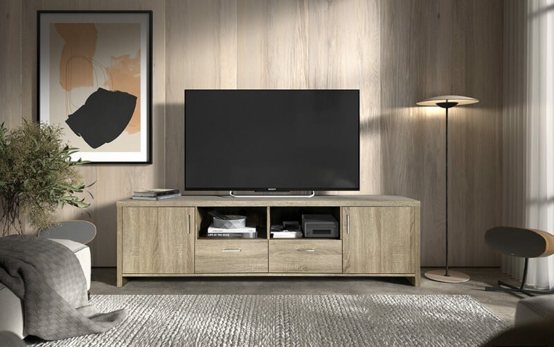 Meuble TV "Daxon" 2 tiroirs 2 portes - Sonoma